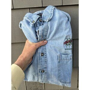 Vintage 90s Rivers End Field of Dreams Iowa denim shirt L preppy retro midwest